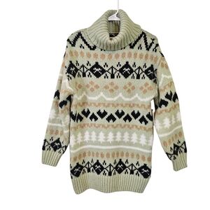 Anthropologie Fair Isle Long Turtleneck Knit  Mint Green Pullover Sweater